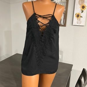 Black lace up tank top